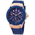 Guess ladies blue silicone strap watch with rose gold case