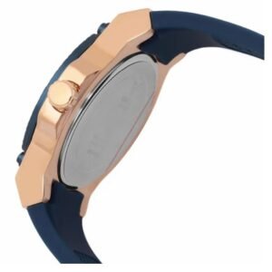 Guess ladies rose gold-tone watch with blue strap and dial
