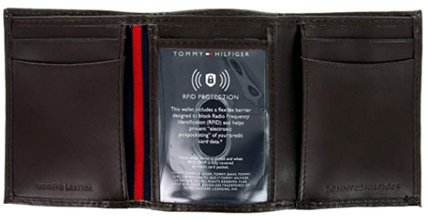 Tommy Hilfiger brown leather trifold wallet for men