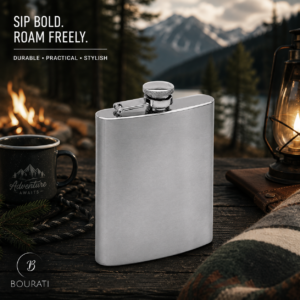 BOURATI Slim Hip Flask 175ml in matt silver with satin finish