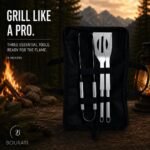 BOURATI Barbecue Tool Set displayed beside an outdoor fire