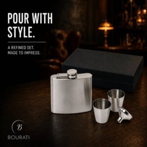BOURATI Slim Flask Set with two cups and pouring funnel
