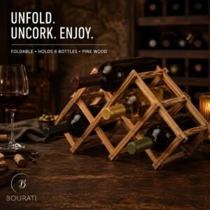 BOURATI Foldable Wine Rack made from pine wood for six bottles