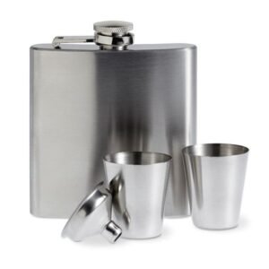 BOURATI Slim Flask Set in silver stainless steel