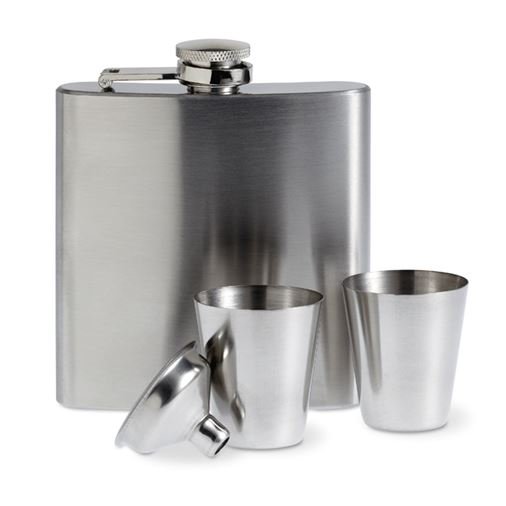 BOURATI Slim Flask Set in silver stainless steel