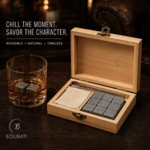 BOURATI Whiskey Stone Set in luxury serving display