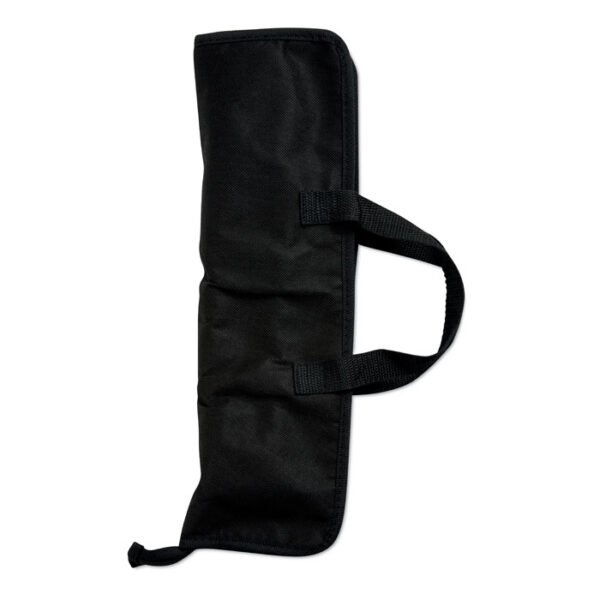 Closed black storage pouch for the three-piece barbecue kit