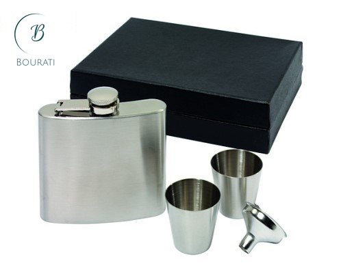 Black presentation box for stainless steel hip flask accessories