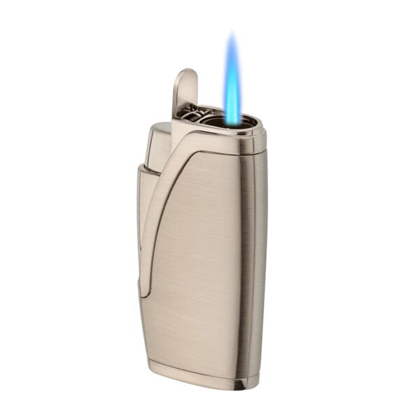 “Close-up of Pierre Cardin silver double-jet lighter with built-in punch”
