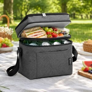 BOURATI Dual Compartment Cooler filled with food and drinks