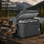 BOURATI Dual Compartment Cooler open beside a mountain lake