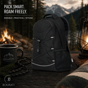 BOURATI RPET Reflective Backpack in black with reflective front panel