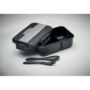 Black double-layer PP lunch box with carrying handle