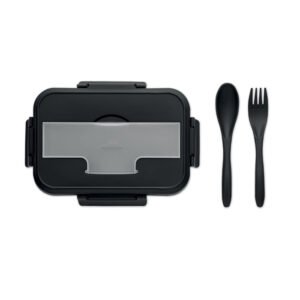 Reusable lunch container with two stacked food compartments