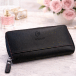 Handmade black women’s wallet by BOURATI in Italian leather.