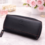 Handmade Bourati Italian leather wallet for women – dark blue