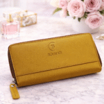 Handmade Bourati Italian leather wallet for women – Havana color
