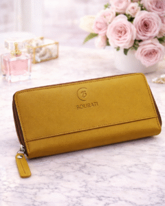 Handmade Bourati Italian leather wallet for women – Havana color