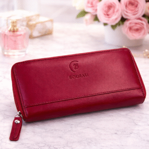 Handmade Bourati Italian leather wallet for women – red