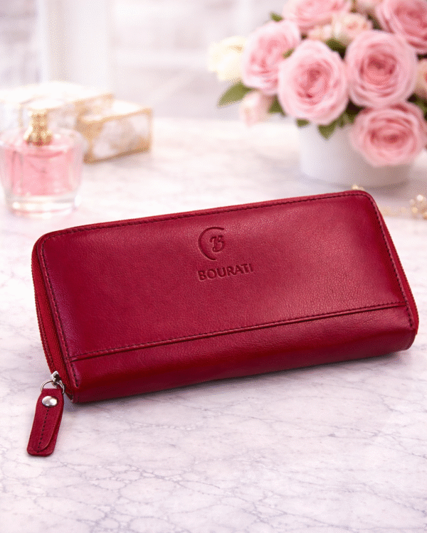 Handmade Bourati Italian leather wallet for women – red