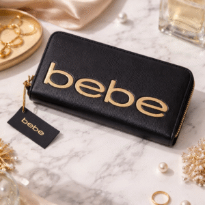BEBE Fabiola stamped saffiano wallet for women – black