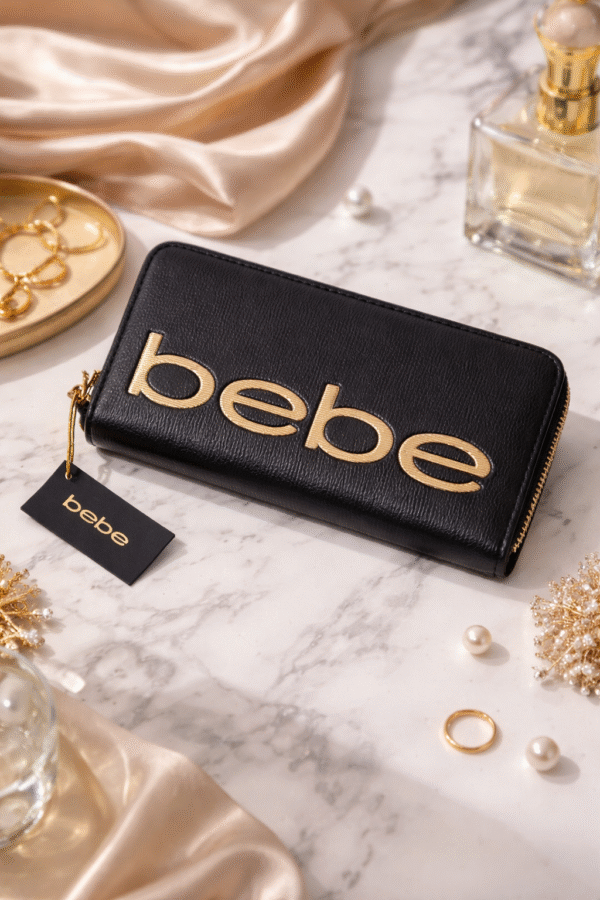 BEBE Fabiola stamped saffiano wallet for women – black