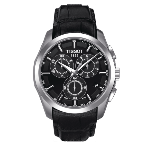 Tissot Couturier Chronograph T035617A stainless-steel watch with black dial and tachymeter