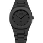 Black quartz watch with clear Arabic numeral dial