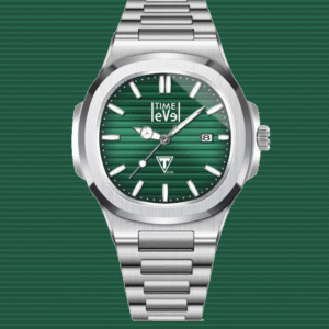 Time Level green watch with green sunburst dial