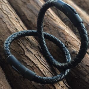 Bourati black braided leather bracelet with magnetic clasp
