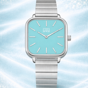 Time Level silver watch turquoise dial square case