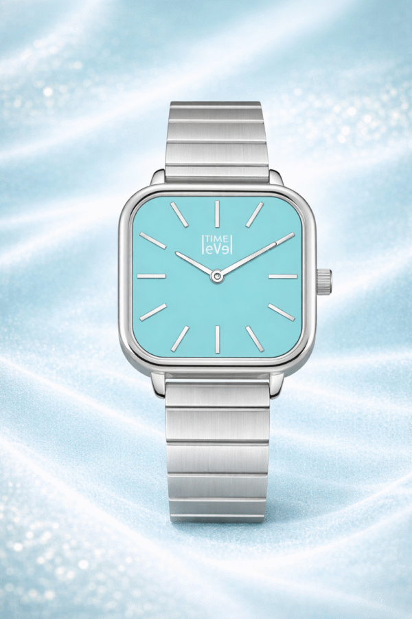 260011 S_Front Time Level silver watch turquoise dial square case