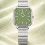 Time Level green dial silver watch square case