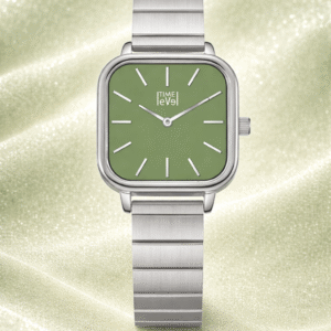 Time Level green dial silver watch square case